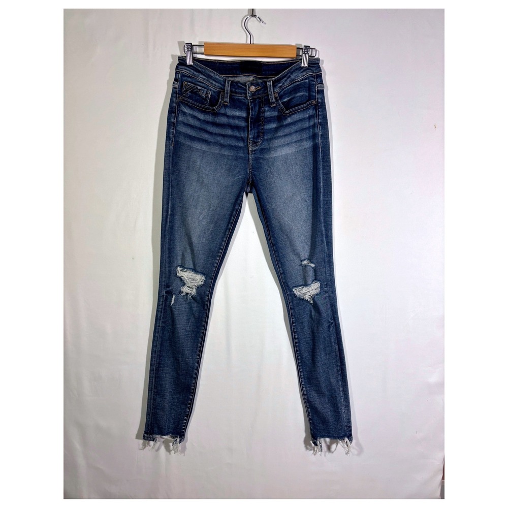Grunge Indie Distressed Rugged Frayed Buckle Black Skinny Jeans Women 28 Blue